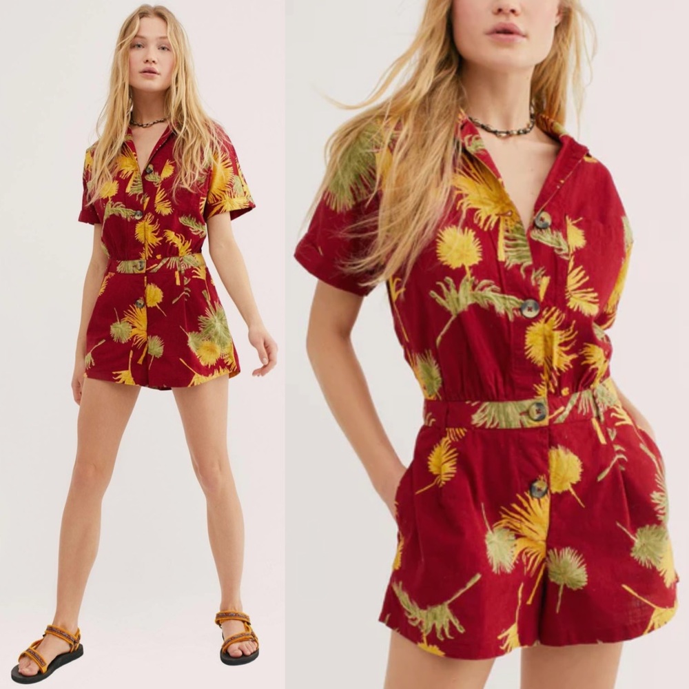 Free People Hawaiian Floral Short Sleeve Romper